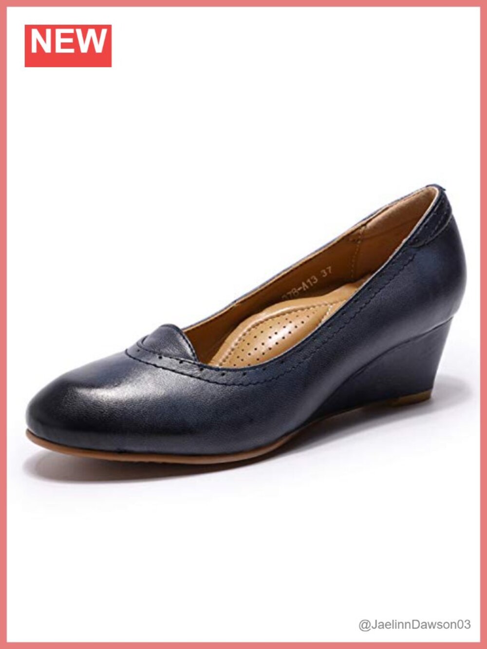 Women's Leather Wedge Heel Pumps Dress Shoes Round Toe Pull-On Cushioned